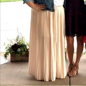 Pleated light pink/peach floor length skirt